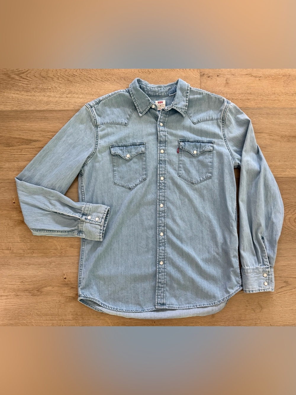 Levi’s Standard Fit Western Denim Pearl Snap Shirt M Light Wash